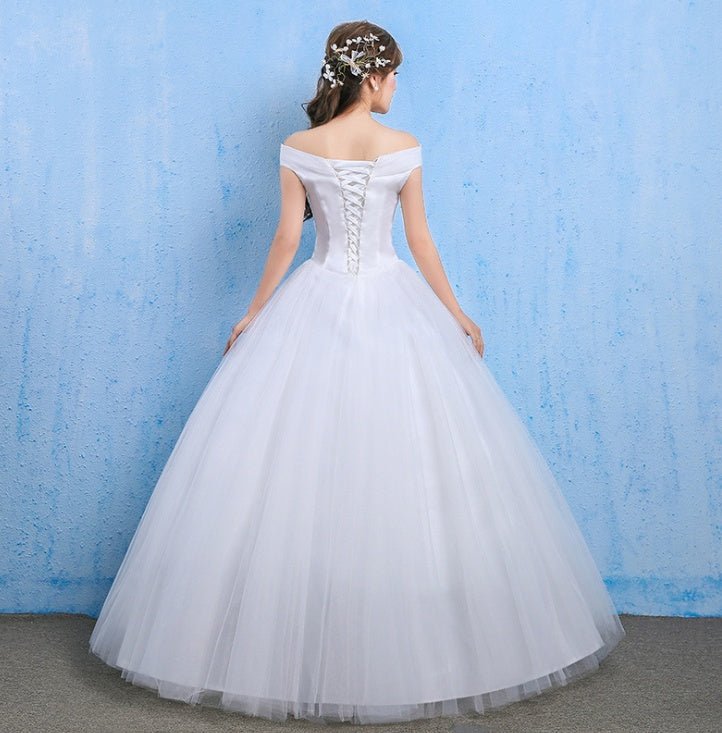 Wedding dress new bride married Korean style Qi thin one word shoulder wedding tail shoulder spring and summer models - RICALOUX