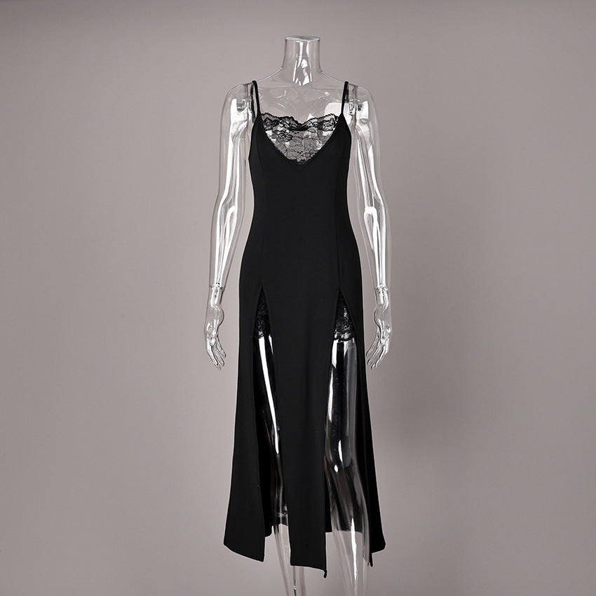 Sexy Slit Slip Dress With Lace Trim Maxi Dress – Premium 4 | RICALOUX
