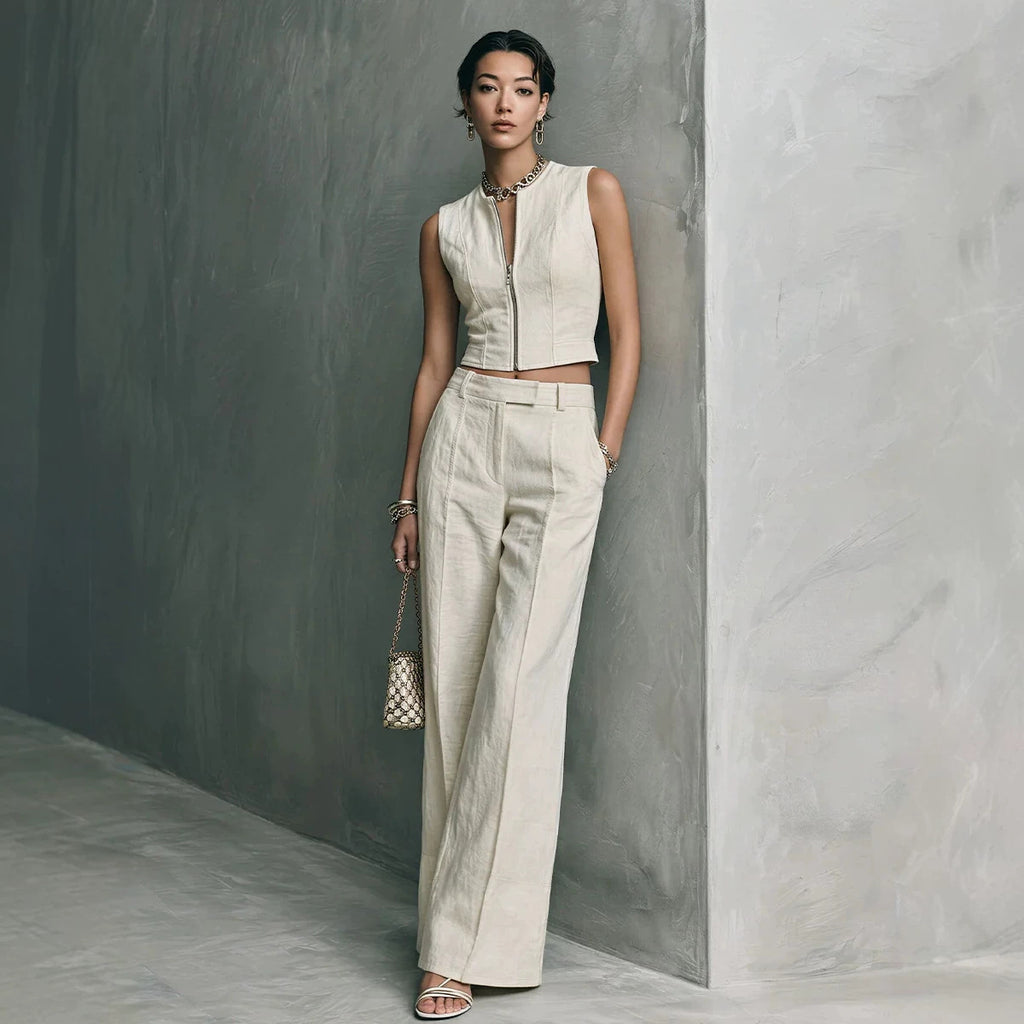 Sleeveless Top And Straight-leg Casual Pants Set by Ricaloux