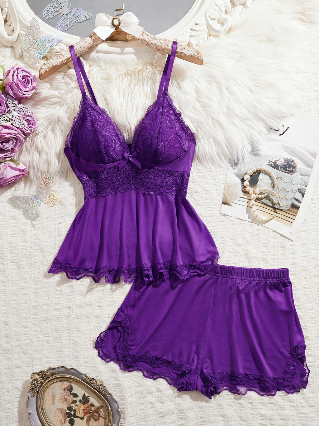 Lace-trimmed Camisole Loungewear Casual 2-piece Set For Women by Ricaloux
