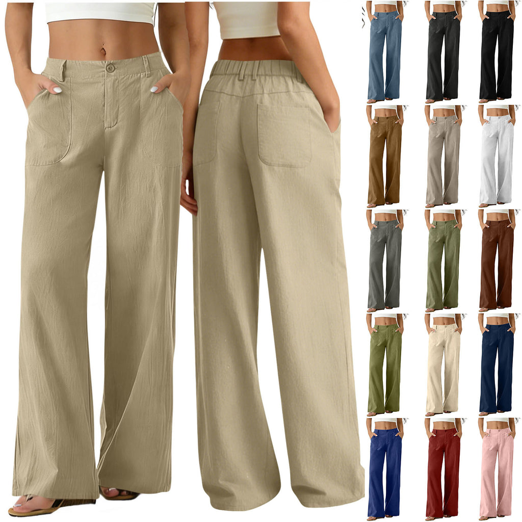 Womens Formal Suit Pants Elastic Waistband Patch Pockets Solid Color by Ricaloux