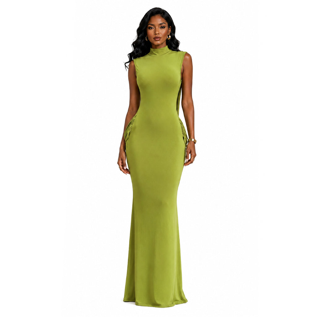 Figure-flattering Backless Mid-neck Dress by Ricaloux