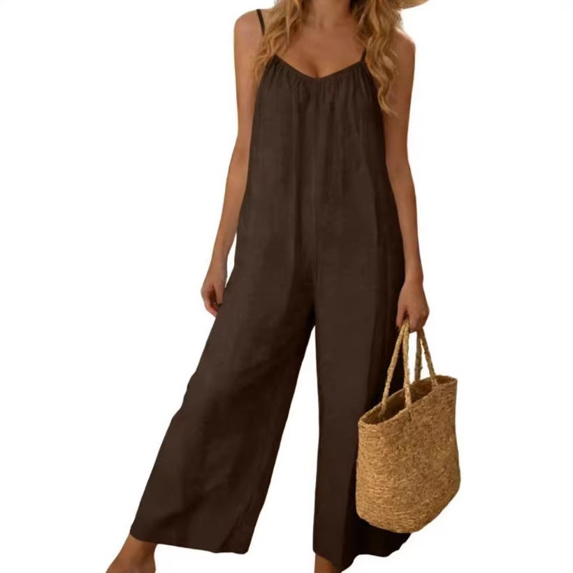 Adjustable-strap Jumpsuit Solid-color With Patch Pockets Loose-fit Overalls – Premium 0 | RICALOUX