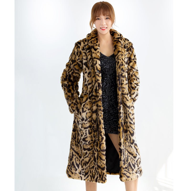 Plus Size Leopard Fur Coat Long Faux Mink Fleece - RICALOUX