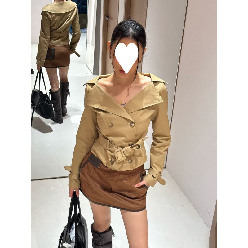 Womens Lapel Double-breasted Trench Coat by Ricaloux