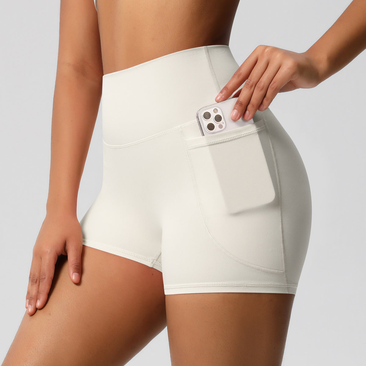 Brushed Solid Color Pocket High Waist Tight High Elastic Yoga Shorts – Premium 0 | RICALOUX