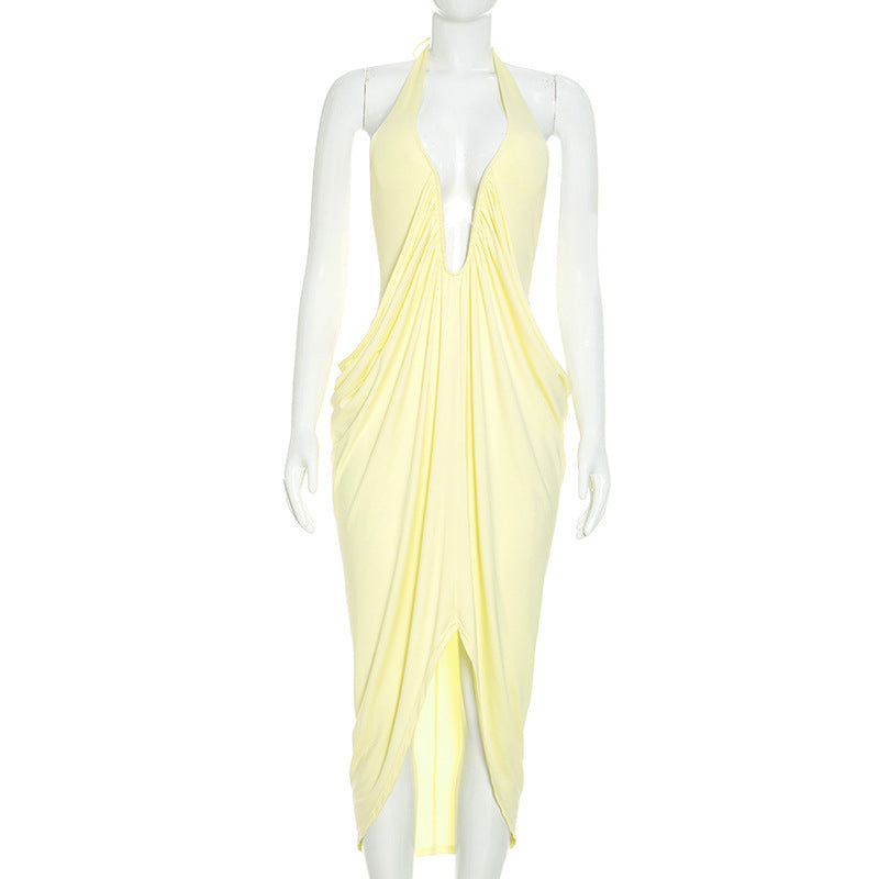 Womens SummerAutumn New Arrival Solid-Color Sexy Halter Deep-V Backless Dress by Ricaloux