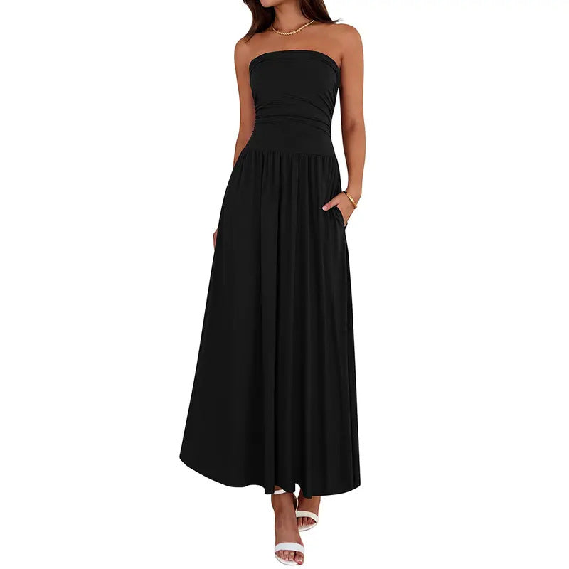 Vintage-tinged Pleated Patchwork Strapless Evening Dress by Ricaloux