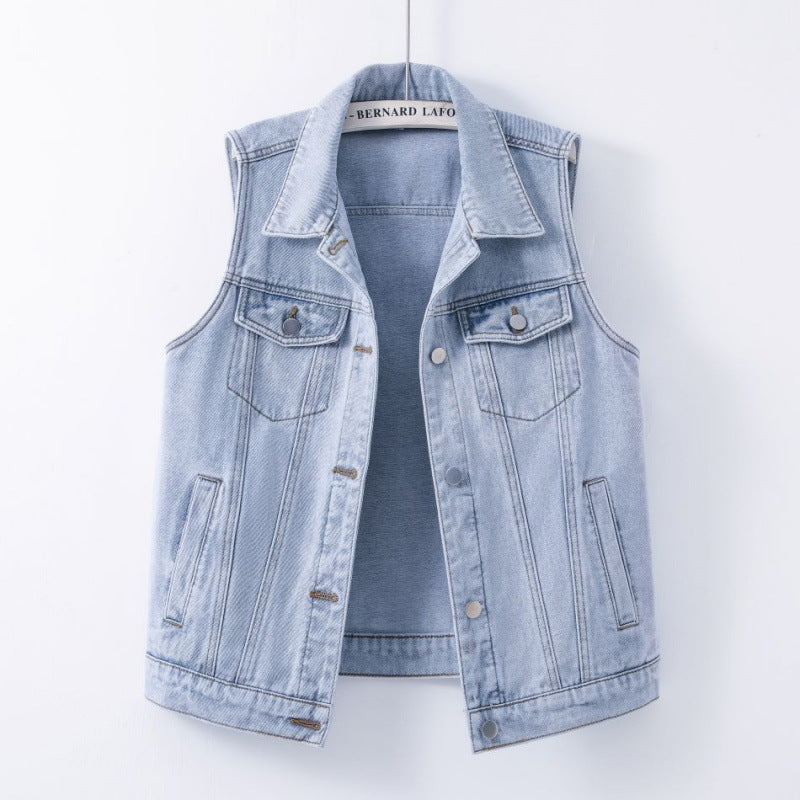 Womens Casual Loose-fit Denim Vest Jacket by Ricaloux