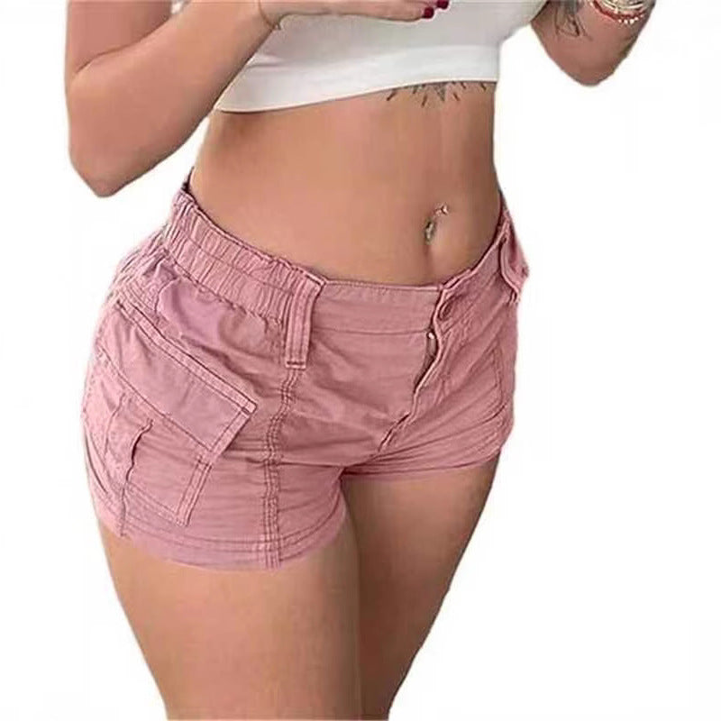 Womens Versatile Fashionable Solid-color Utility Denim Shorts – Premium 0 | RICALOUX