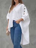 Womens Loose-fit Solid-color Long-sleeve Shirt by Ricaloux