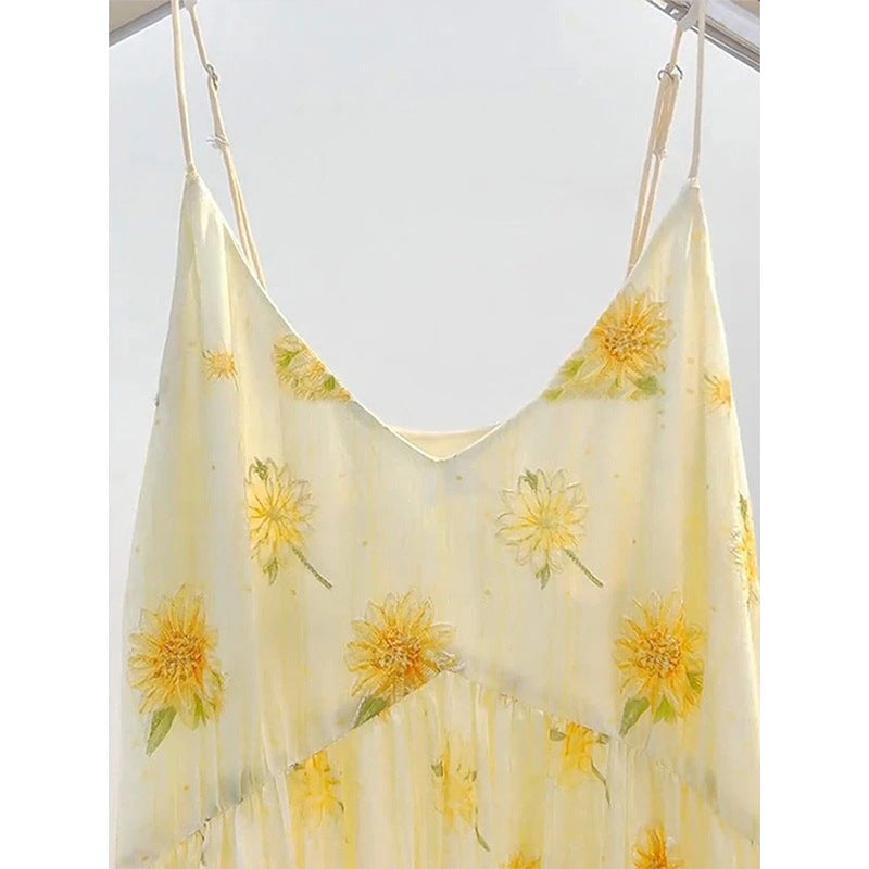 Yellow Floral-print Dress Strap-style Mood-setting Skirt – Premium 0 | RICALOUX