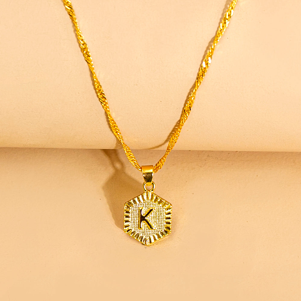 Initial Letter Hexagon Pendant Necklace For Women Jewelry by Ricaloux