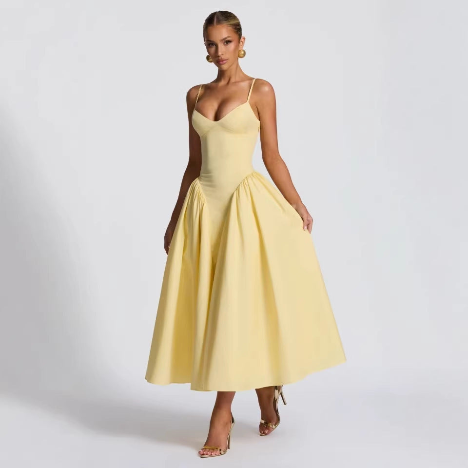 Body Hugging Pleated Strap Dress by Ricaloux
