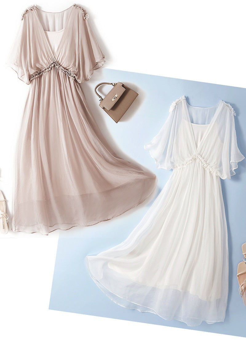 Womens Solid-color Simple And Elegant Silk Dress – Premium 0 | RICALOUX