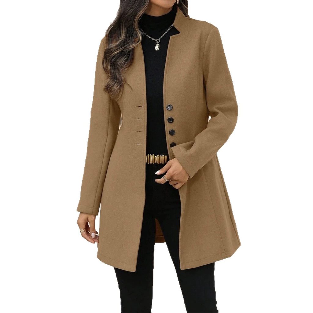 Elegant Wool Stand-collar Trench Coat Mid-length Style For Women by Ricaloux