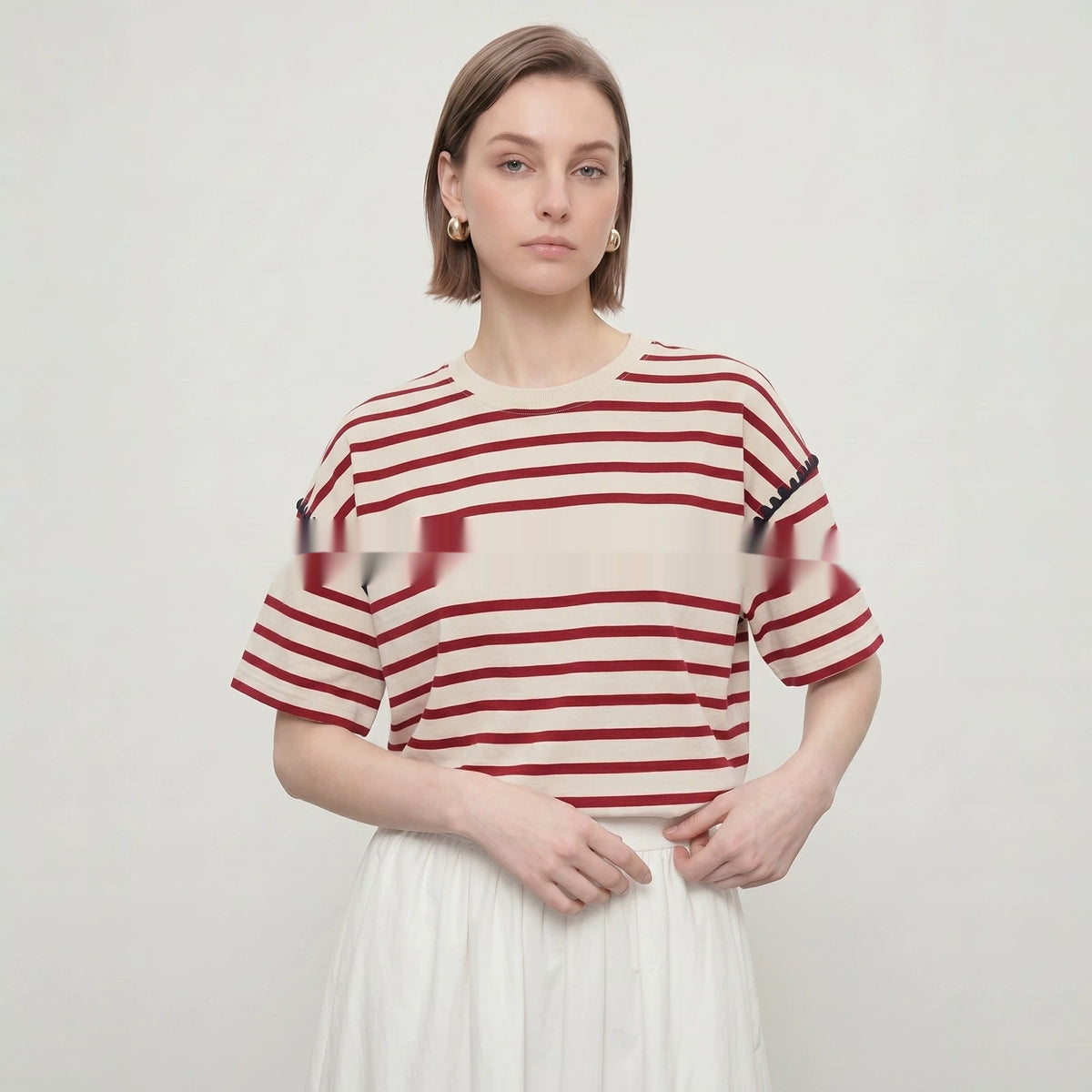 Striped Loose-fitting Long-length Color-block Summer Casual Versatile Top – Premium 0 | RICALOUX
