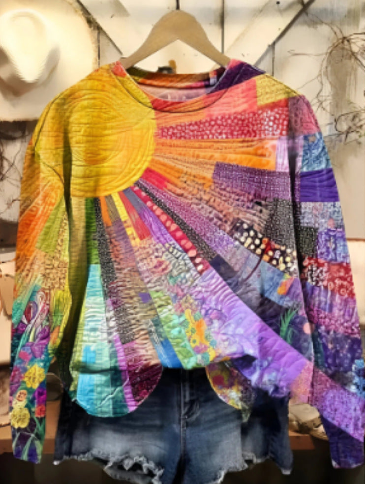 Womens Crew-Neck Pullover Casual Sweatshirt With 3D Hooded Print by Ricaloux