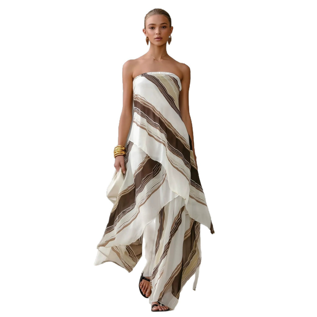 Womens Casual Striped Off-shoulder Sleeveless Dress by Ricaloux
