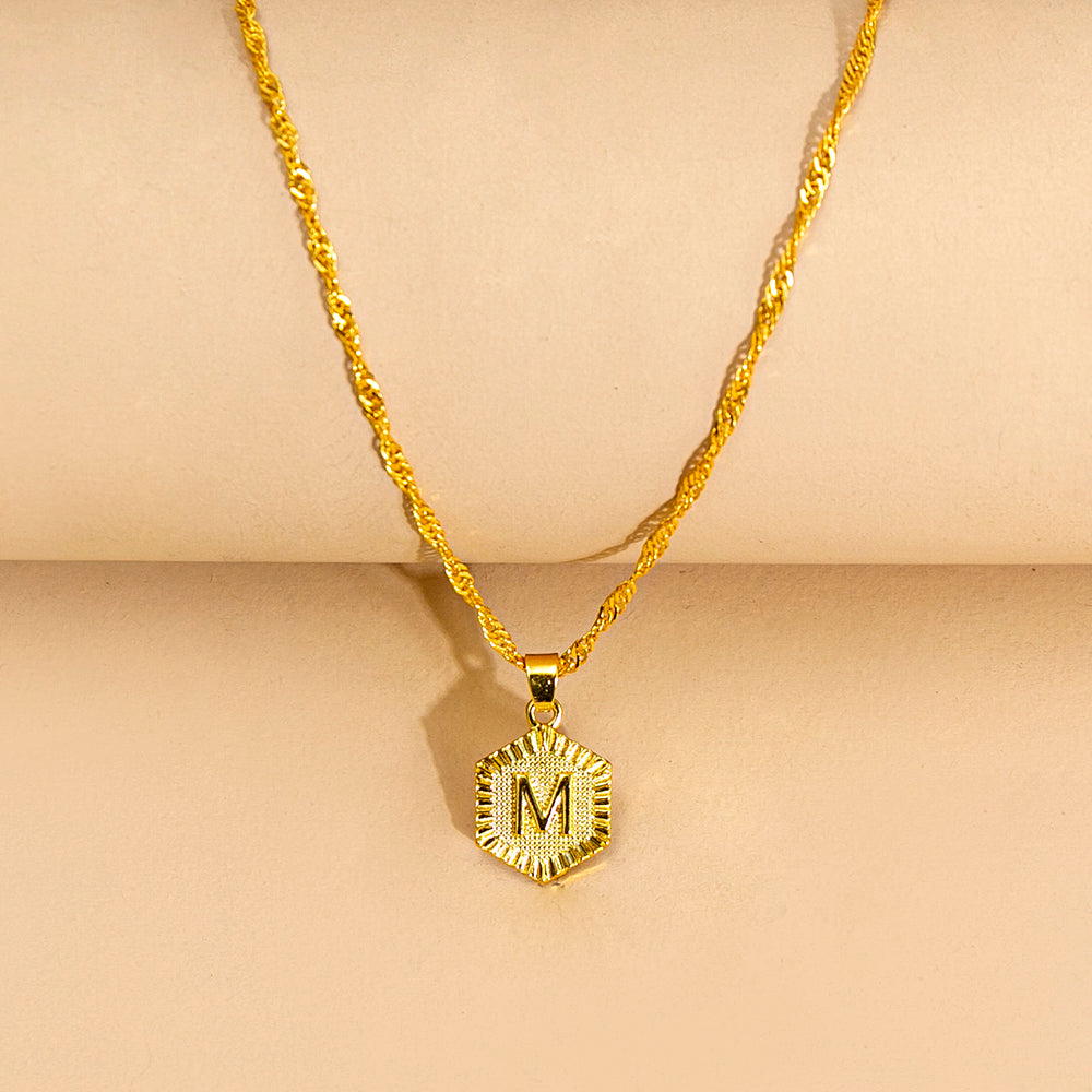 Initial Letter Hexagon Pendant Necklace For Women Jewelry by Ricaloux