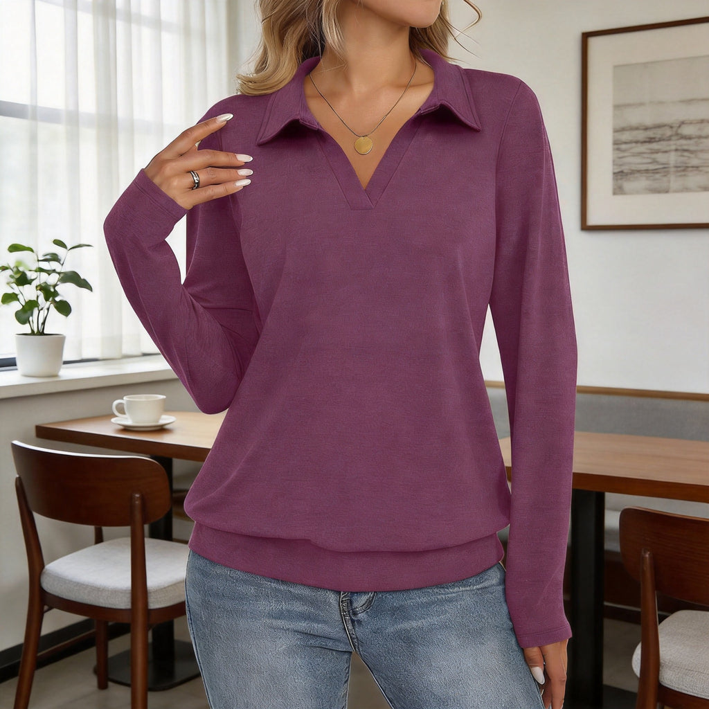 Womens Long-sleeved Fashionable Casual Minimalist And Relaxed-fit Top by Ricaloux