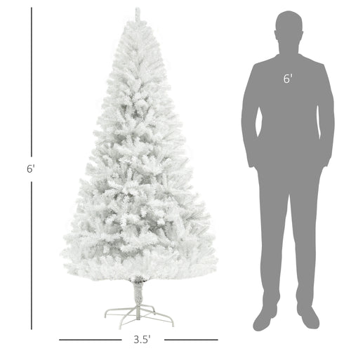 6ft Unlit Artificial White Christmas Tree, Holiday Décor With 1000 Branch Tips, Auto Open And Steel Base – Premium 0 | RICALOUX