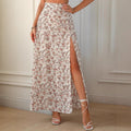 Women's Floral Print Long Skirt with High Slit - Elegant Flowy Maxi Skirt for Summer Casual Wear by Ricaloux