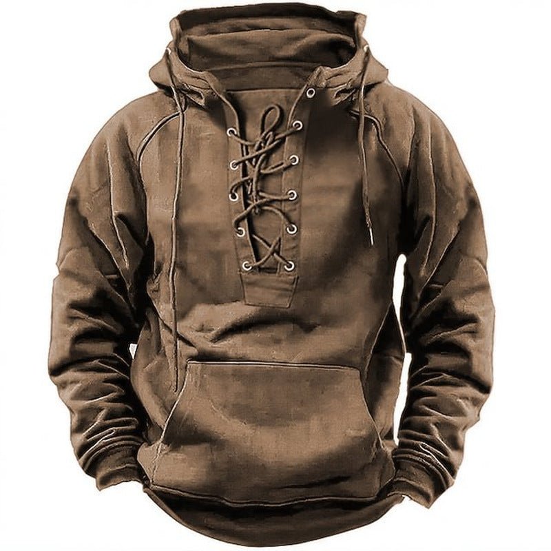 Ins Lace-up Hoodie Casual Sports Pocket Sweatshirt Men's Long-sleeved Top Clothing - RICALOUX