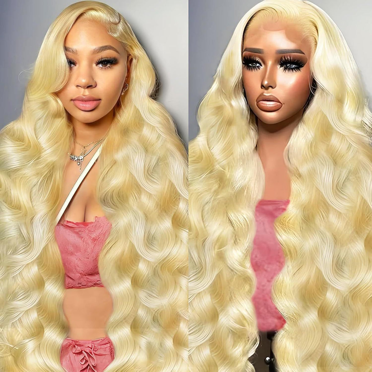 Hand-woven Front Lace Synthetic Wigs Golden Big Wave Long Curly Hair by Ricaloux