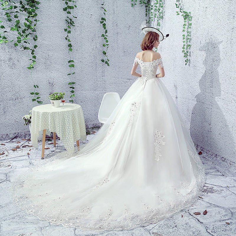 Wedding Dress Bride One-shoulder Trailing French Veil Hepburn Female - RICALOUX