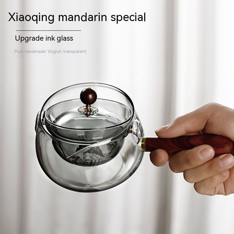 Semi-automatic Rotary Heat-resistant Glass Teapot Lazy Tea Making With Infuser And Wooden Handle Office Home Accessories Kitchen Gadgets - RICALOUX