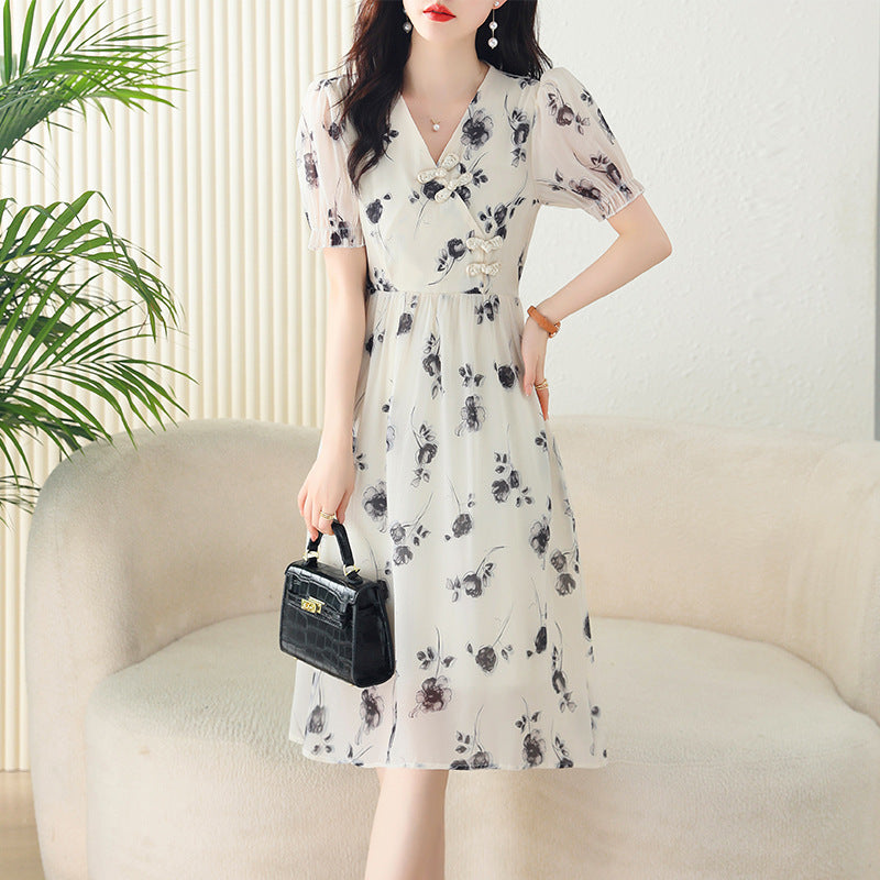 Elegant Chiffon Dress With A Fitted Waist For Women by Ricaloux