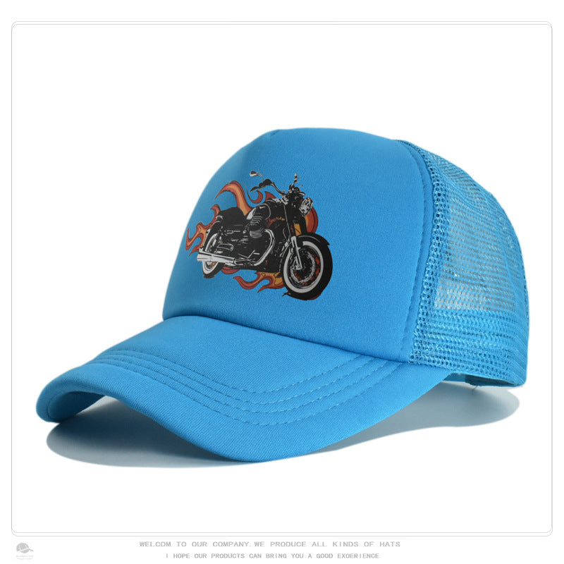 Summer Sun-Protection Breathable Outdoor Visor Cap With Motorcycle Print Baseball Hat by Ricaloux