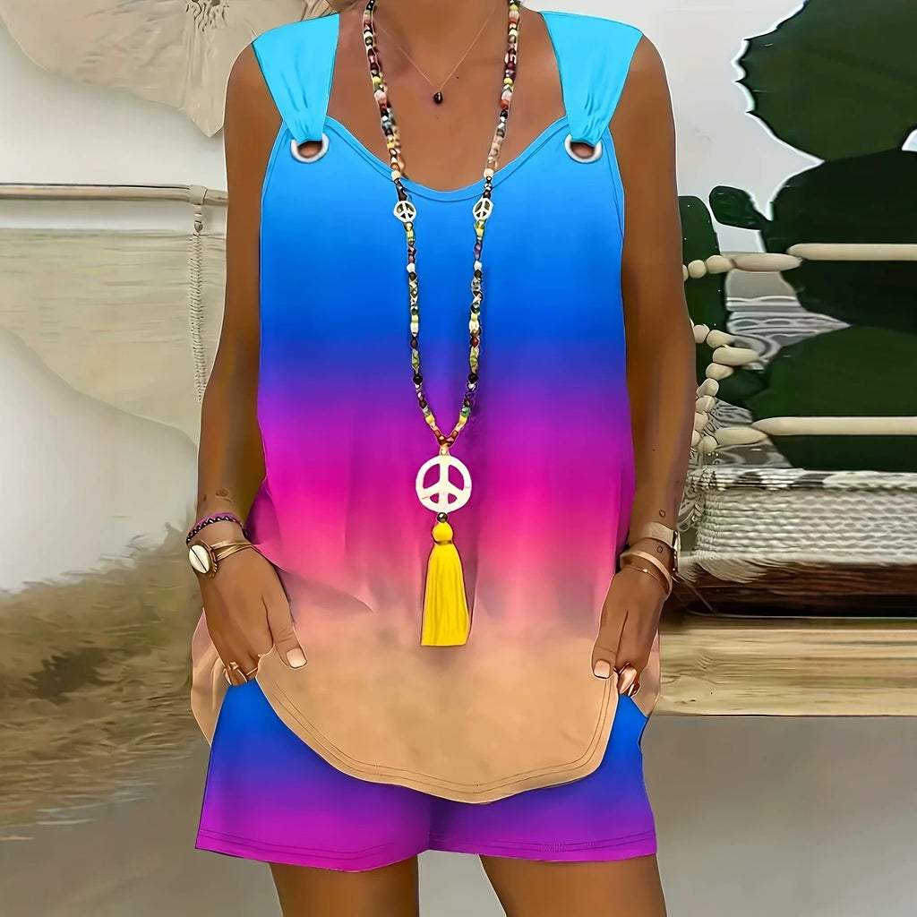 Rainbow Gradient Top And Pants Set by Ricaloux