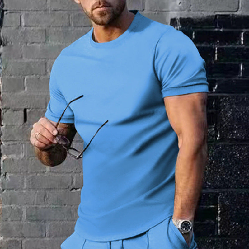 Mens Summer Solid-Color Crew-Neck Short-Sleeve Top – Premium 0 | RICALOUX