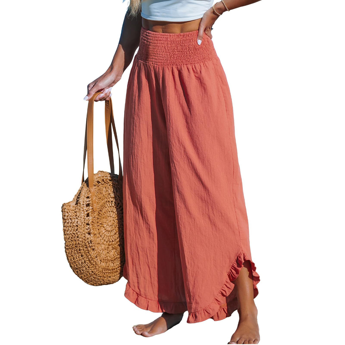 Pleated Asymmetrical Hem Cotton-linen Loose-fit Casual Pants by Ricaloux