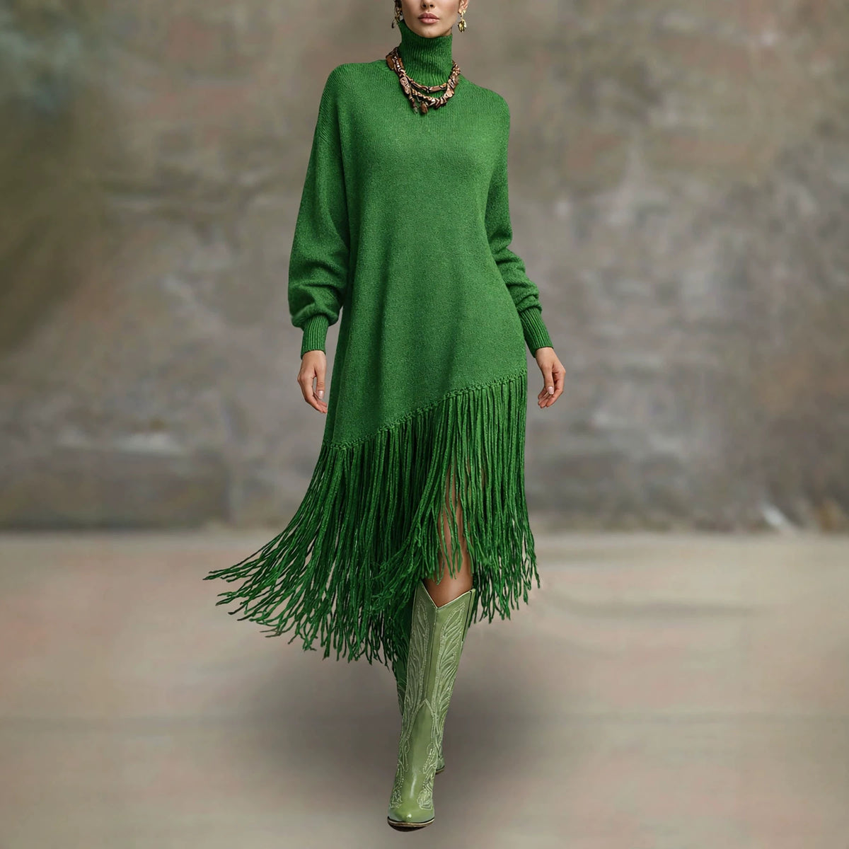 Womens Long Tassel Solid-Color Versatile Dress by Ricaloux