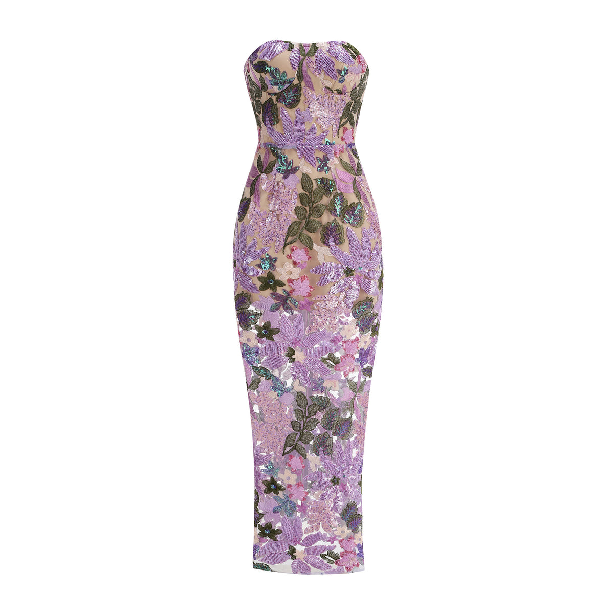 Embroidered Beaded Floral Strapless Dress For Women by Ricaloux