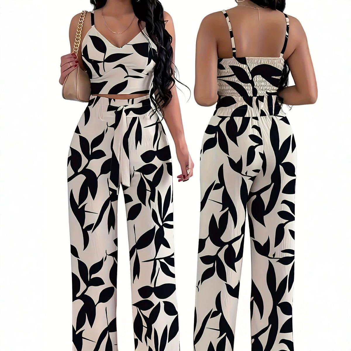 Womens Stretchy Camisole And Wide-leg Pants Set by Ricaloux