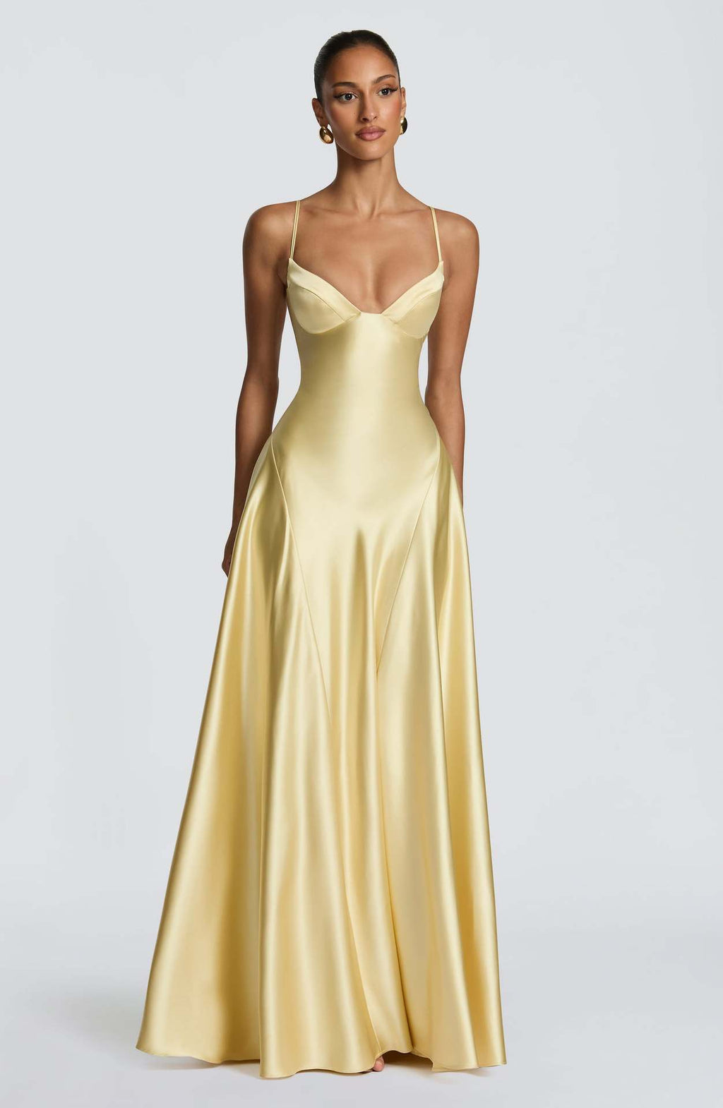 Satin Strapless Waist-cinching Maxi Evening Gown With A Deep V-neck And A Full Skirt In Satin by Ricaloux