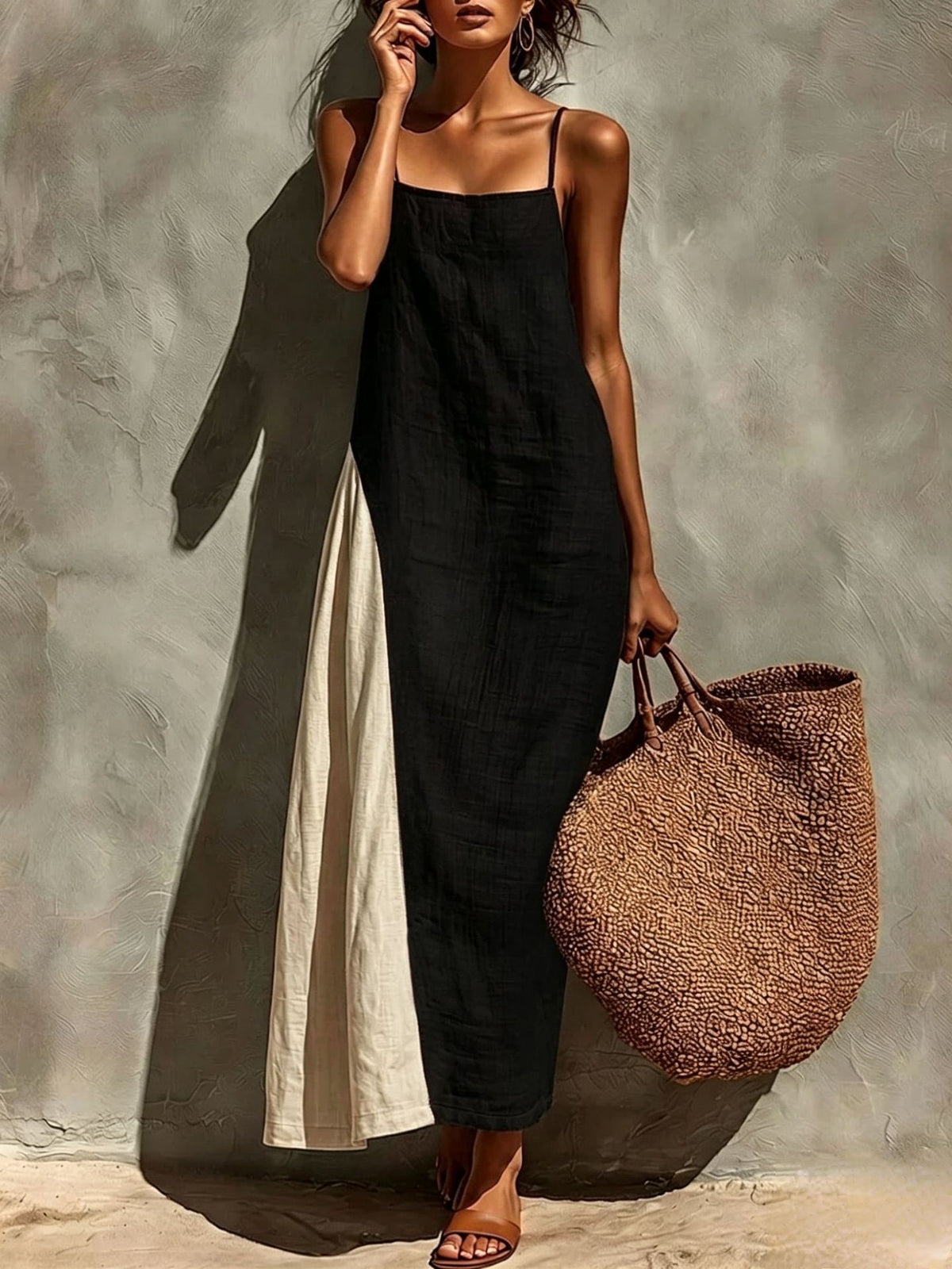 Womens Cotton-linen Versatile Minimalist Strap Dress by Ricaloux