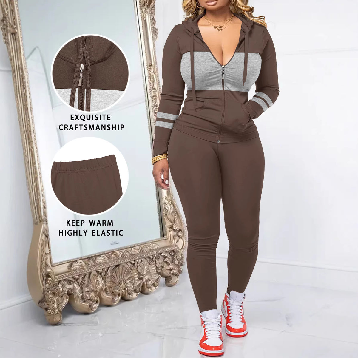 Round-neck Zip-up Long-sleeve Top Paired With Long Pants In A Set – Premium 0 | RICALOUX