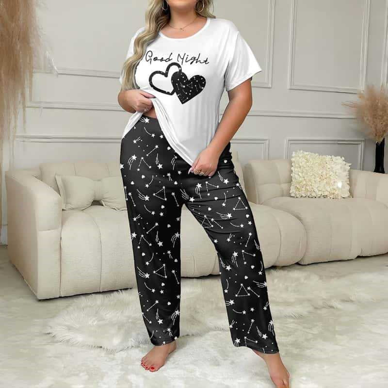 Casual Plus-Size Crew-Neck Short-Sleeve Top And Pants Set by Ricaloux