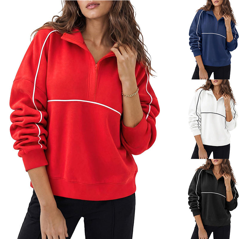 Womens Loose-fit Sweatshirt With A Lapel And Zipper Pullover Hoodie – Premium 0 | RICALOUX