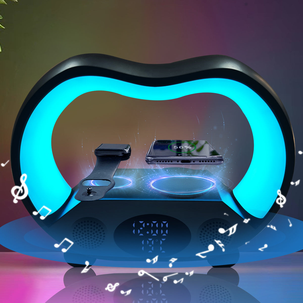 New 6 In 1 Smart Remote Control Bluetooth-compatible Ambience Intelligent LED Table Lamp Multi-function Wireless Charger Night Light Bluetooth-compatible Speaker by Ricaloux
