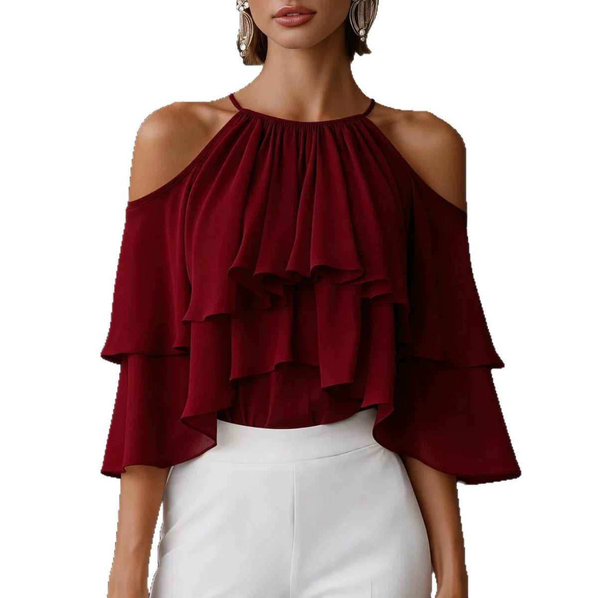 Summer Stylish And Elegant Versatile Off-shoulder Ruffled Chiffon Blouse – Premium 0 | RICALOUX
