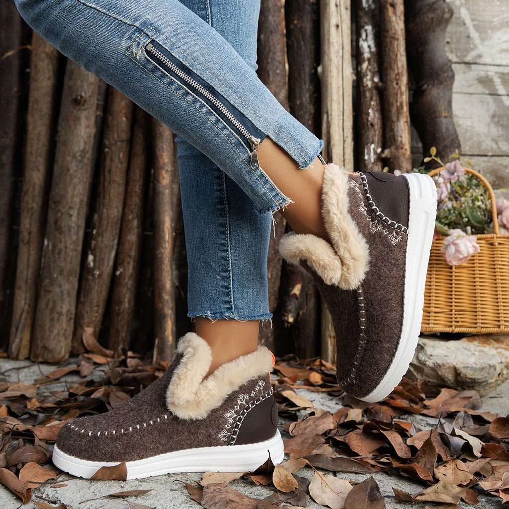 Fleece-lined Thick Plush Boots Warm Sewing Flat Cotton Shoes Winter Ankle Boot - RICALOUX
