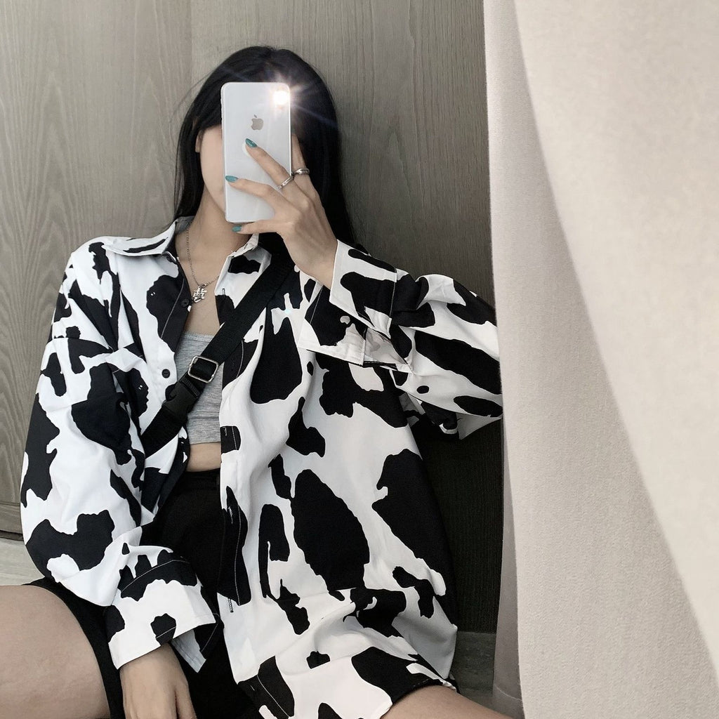 Black And White Printed Blouse Womens Mid-length Fall Top – Premium 0 | RICALOUX