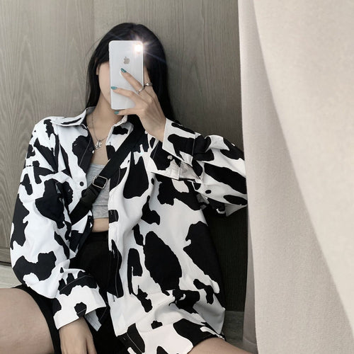 Black And White Printed Blouse Womens Mid-length Fall Top – Premium 0 | RICALOUX