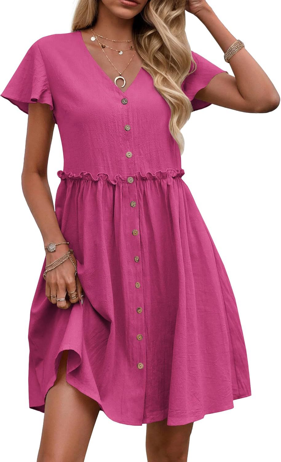 Bohemian-style Vacation V-neck Short-sleeve Ruffled Womens Dress by Ricaloux